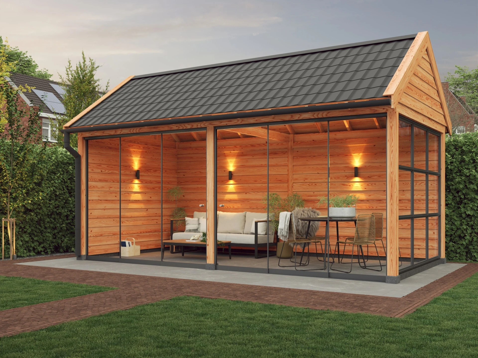 Douglas overkapping zadeldak, 750 x 300, met achterwand en zijwand, Westwood Comfort - Afbeelding 2